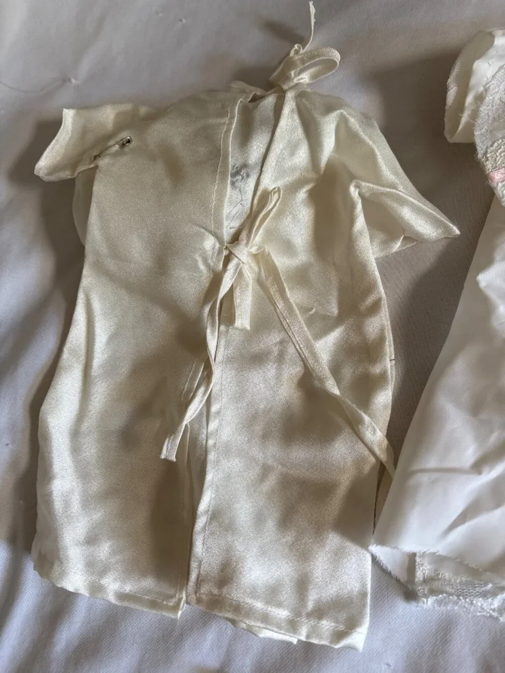 Vintage Doll Dress Set Satin & Lace 6 Outfits Ivory & Pink Bow Macthing Pillows